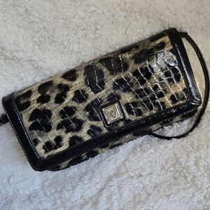 Anne Klein Leopard Print Clutch in Black and Tan